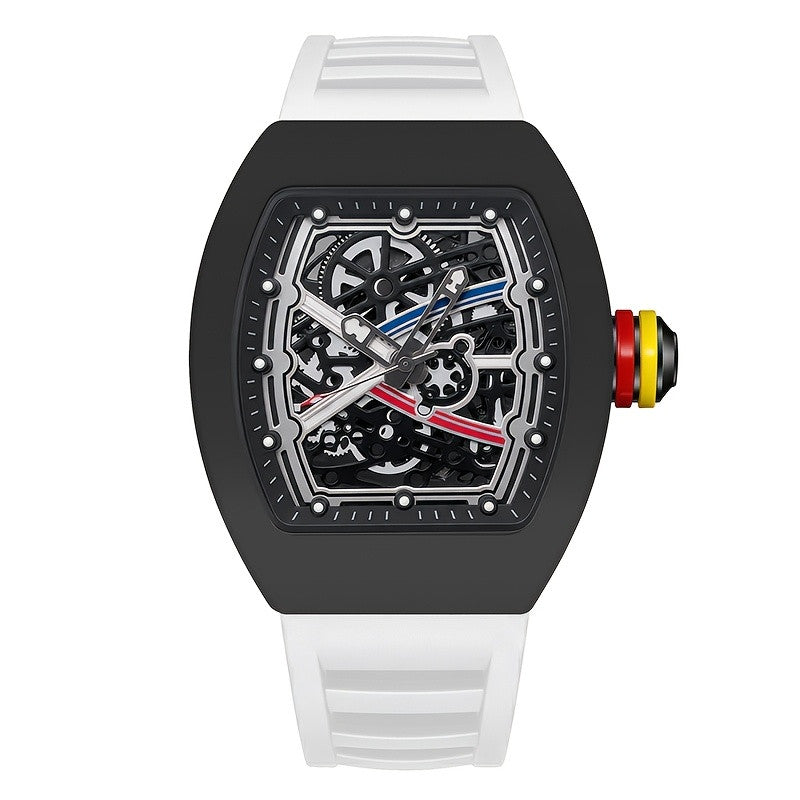 CORSARO Tricolor Racing Skeleton Watch - Onyx White, black case with white silicone strap