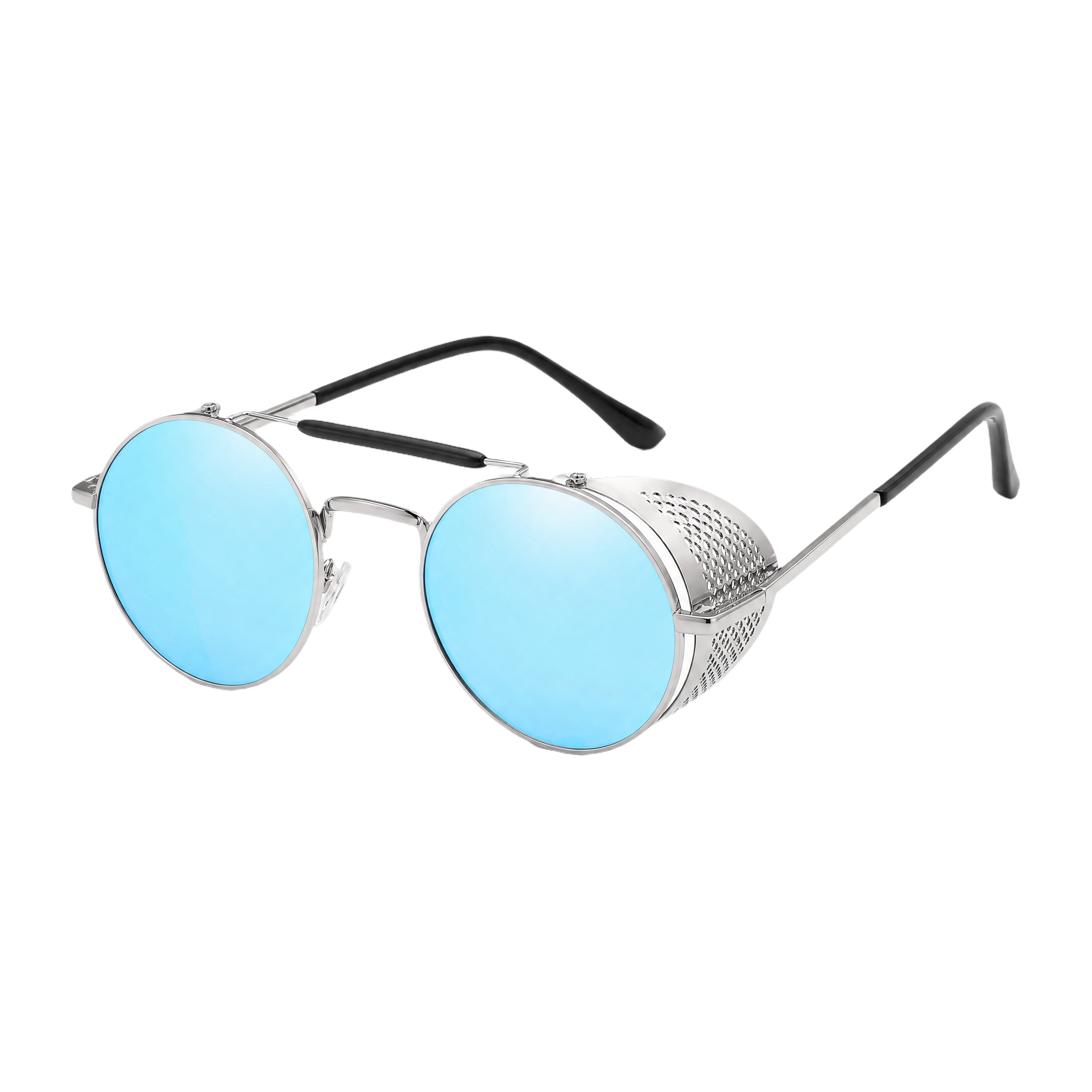 MV Vantage — Round Steampunk Sunglasses 7-Silver-Blue