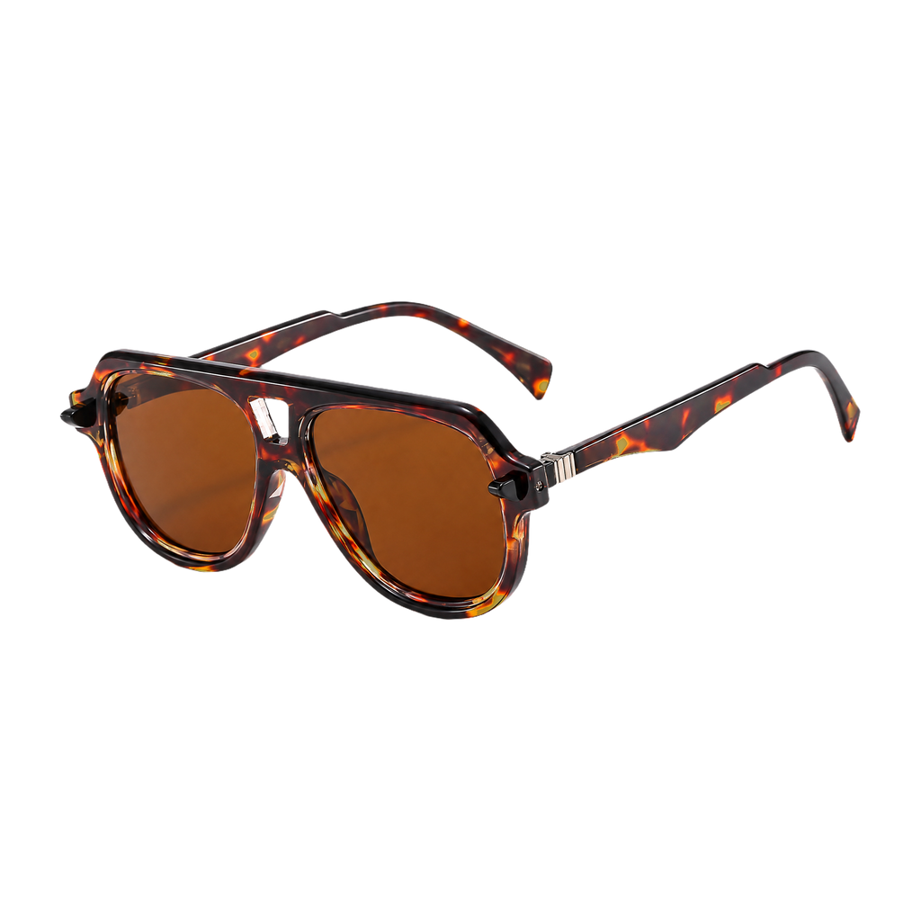 MV Grayson — Double-Bridge Pilot Sunglasses Leopard Tea