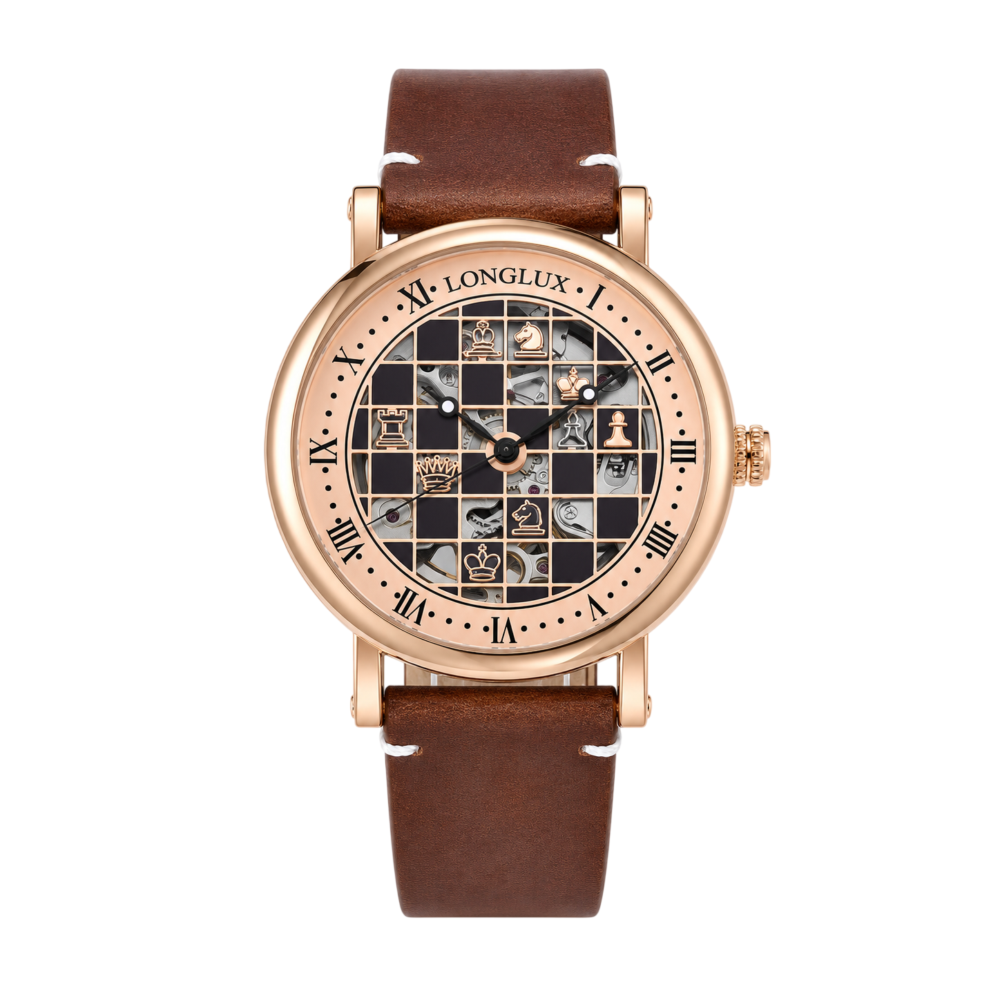 Men automatic watch chess checjerboard mechanical watches waterproof vintage business luminous skeleton leather gift for you Martino Valenti