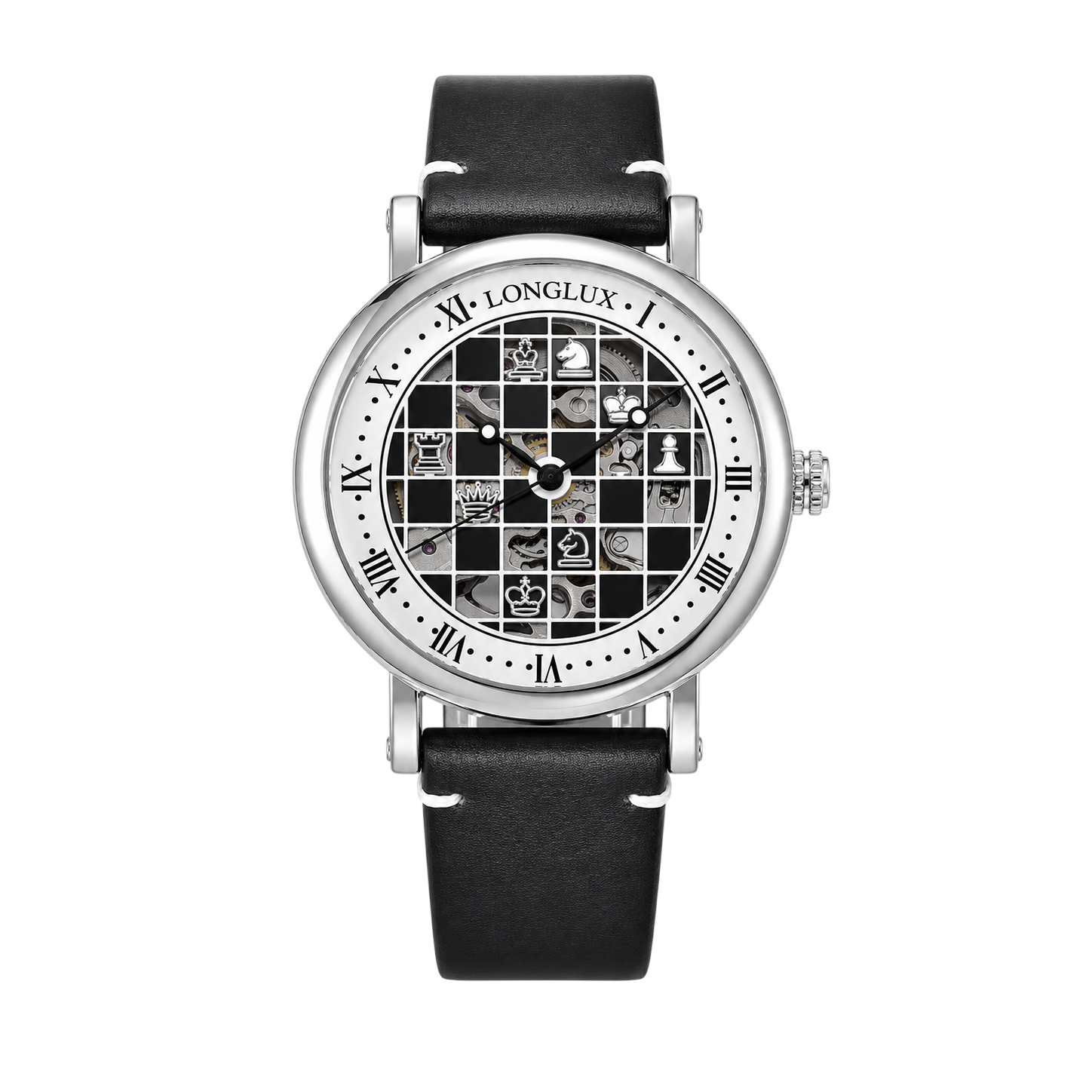 Men automatic watch chess checjerboard mechanical watches waterproof vintage business luminous skeleton leather gift for you Martino Valenti