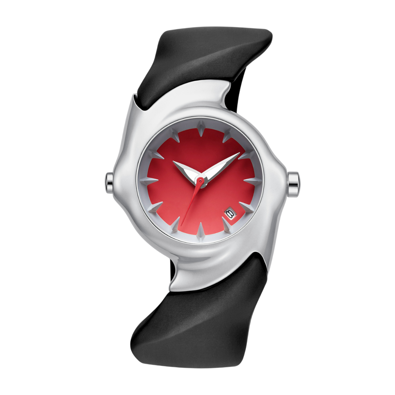 Giorgio Mareno VELRON men's leather watch with black dial and silver case, close-up of the stylish wristwatch.