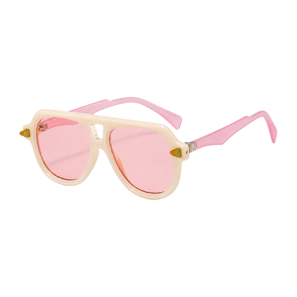 MV Grayson — Double-Bridge Pilot Sunglasses Beige Pink
