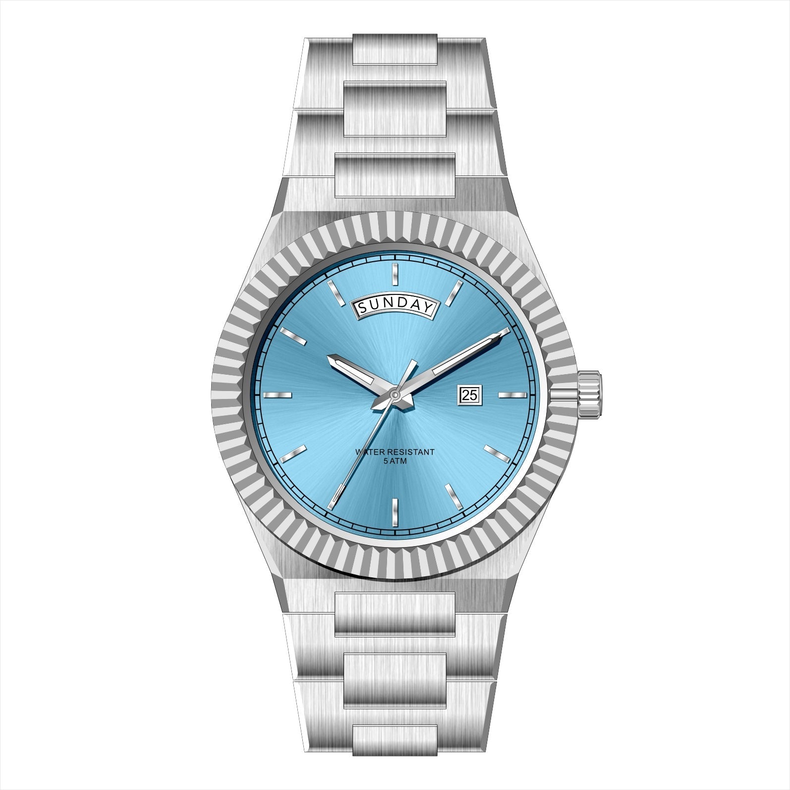 AURIXA IB – Men’s Luxury Ice Blue Dial Stainless Steel Day-Date Watch