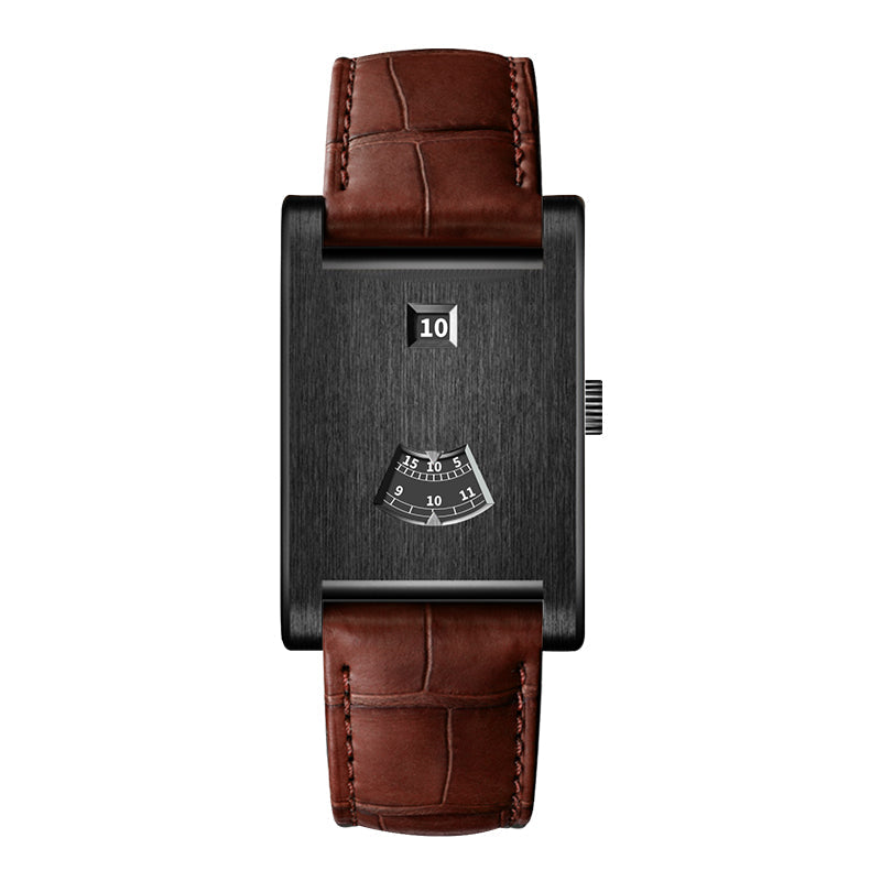 HeroForce 5035P – Jump-Hour Rectangle Watch with Embossed Leather Strap Martino Valenti