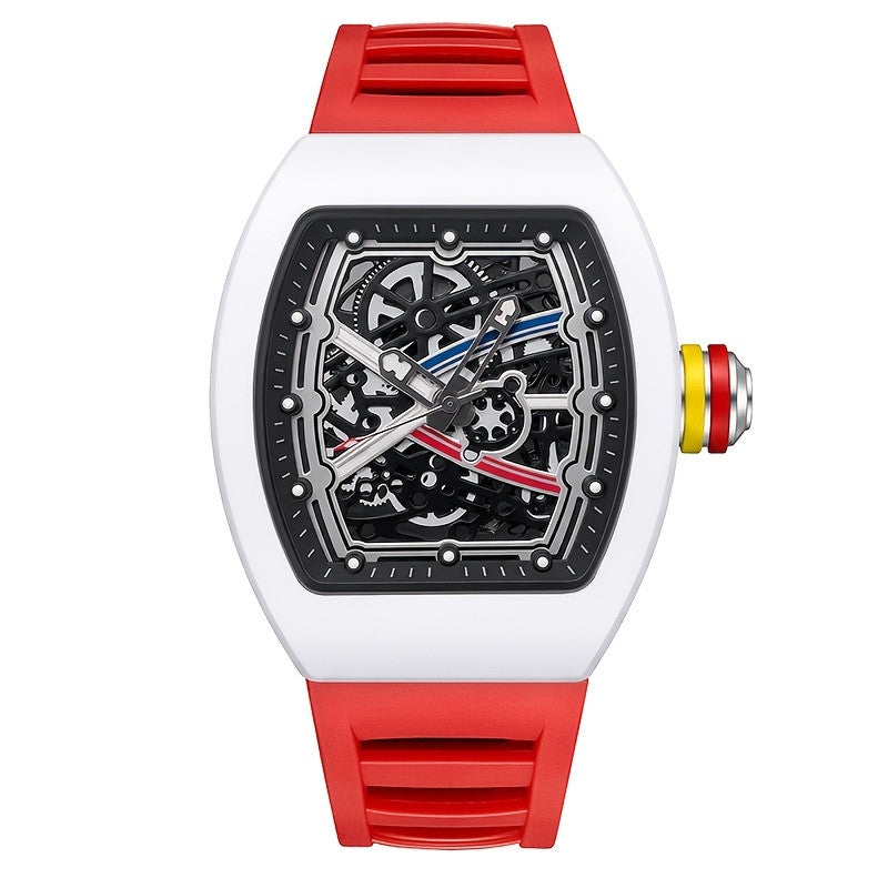 CORSARO Tricolor Racing Skeleton Watch - Rally Red, white case with red silicone strap