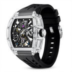 Montre mécanique tourbillon, forme tonneau, squelette transparent, pour homme, bracelet silicone, aiguilles lumineuses, étanche Martino Valenti