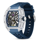 Montre mécanique tourbillon, forme tonneau, squelette transparent, pour homme, bracelet silicone, aiguilles lumineuses, étanche Martino Valenti