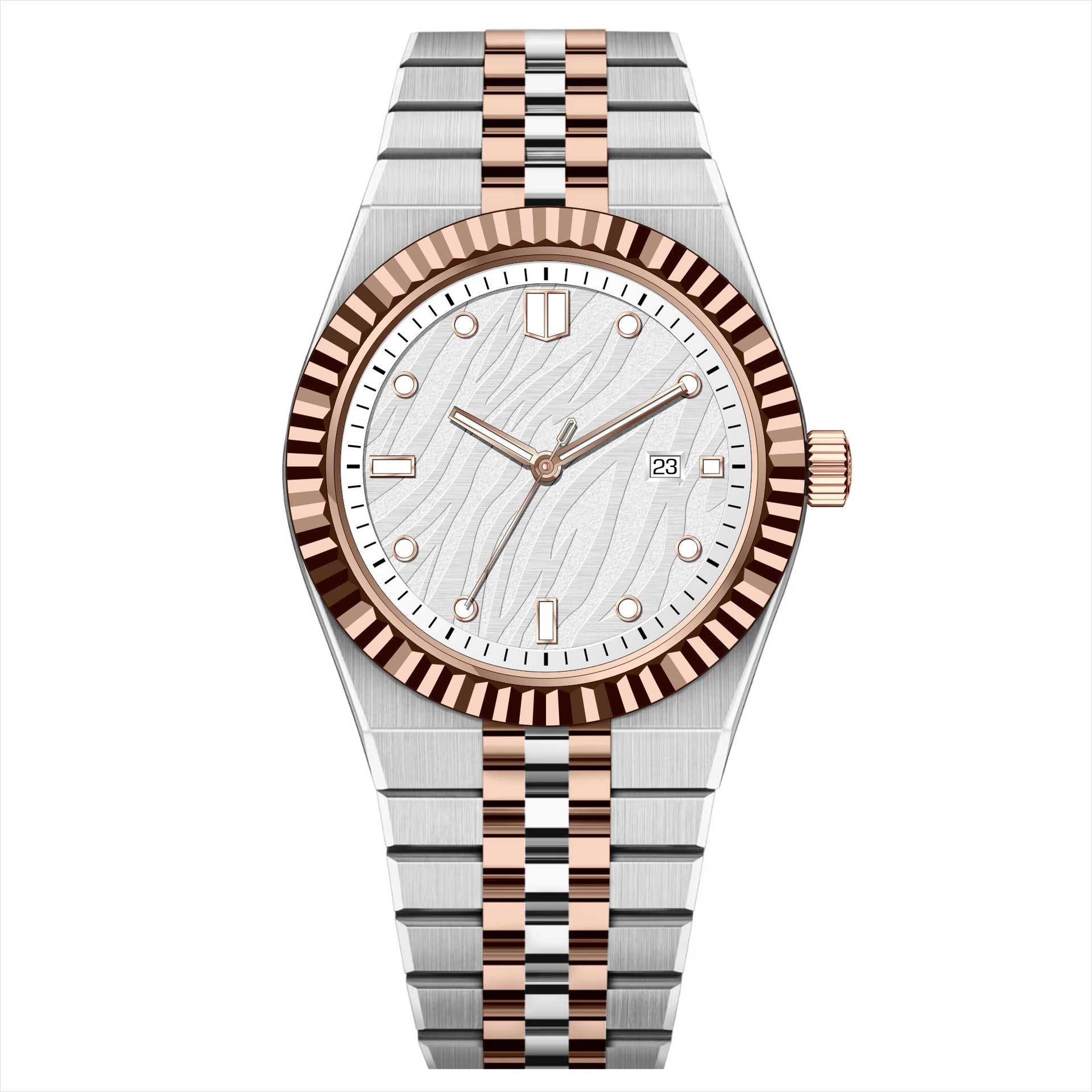KAIROS – Men’s Luxury Two-Tone Rose Gold White Wave Dial Watch