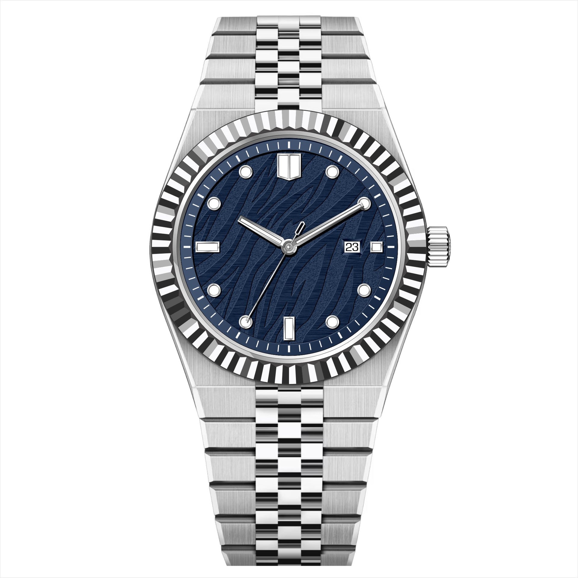 KAIROS – Men’s Luxury Silver Case Deep Blue Wave Dial Watch