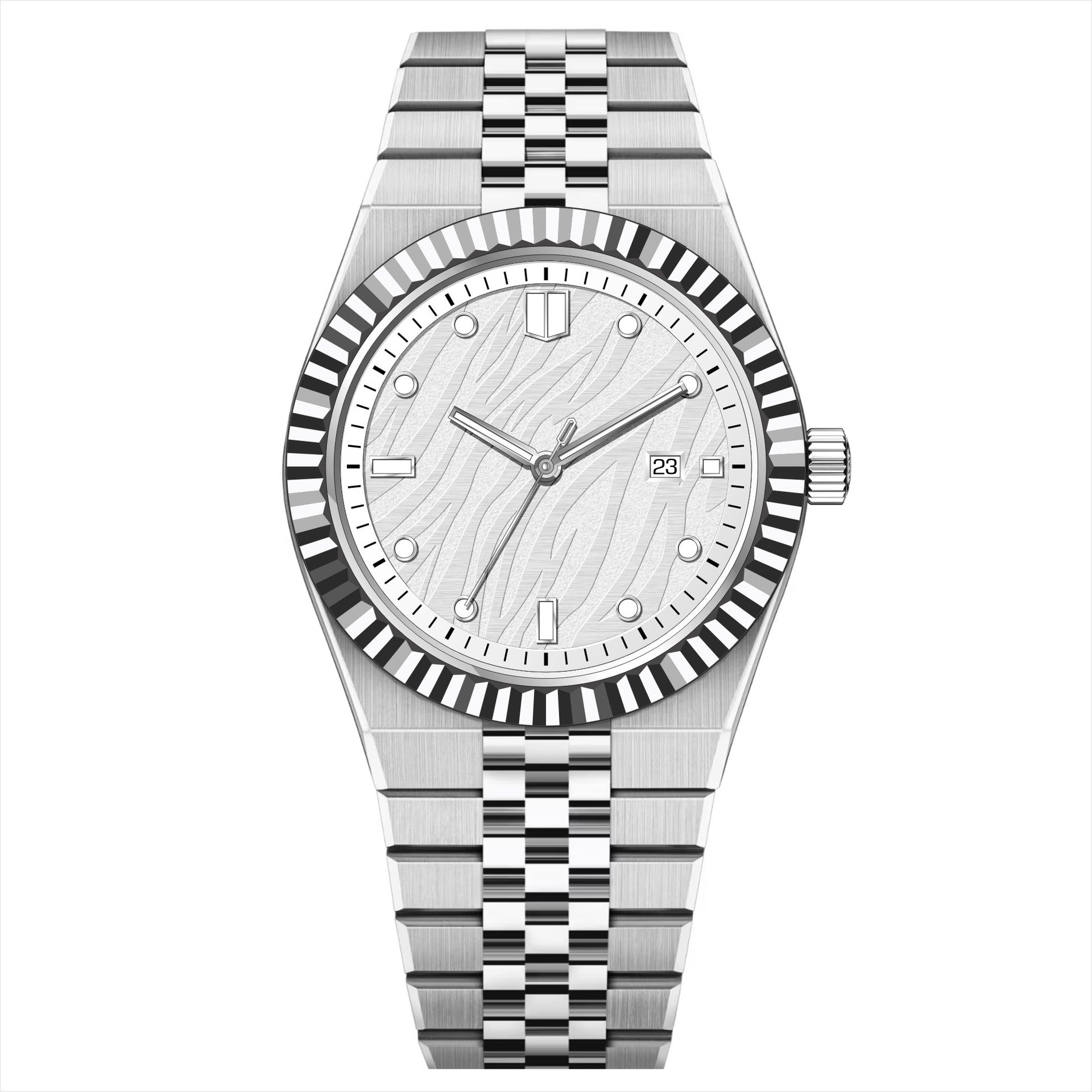 KAIROS – Men’s Luxury Silver Case White Wave Dial Watch