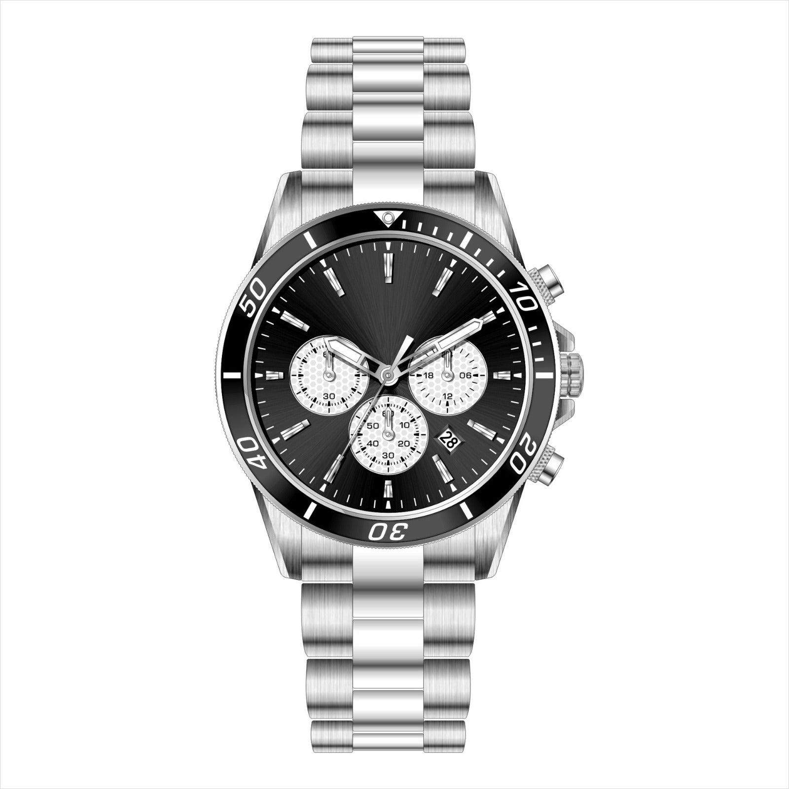 MERXON CB – Men’s Classic Black Sunray Dial Chronograph Steel Watch