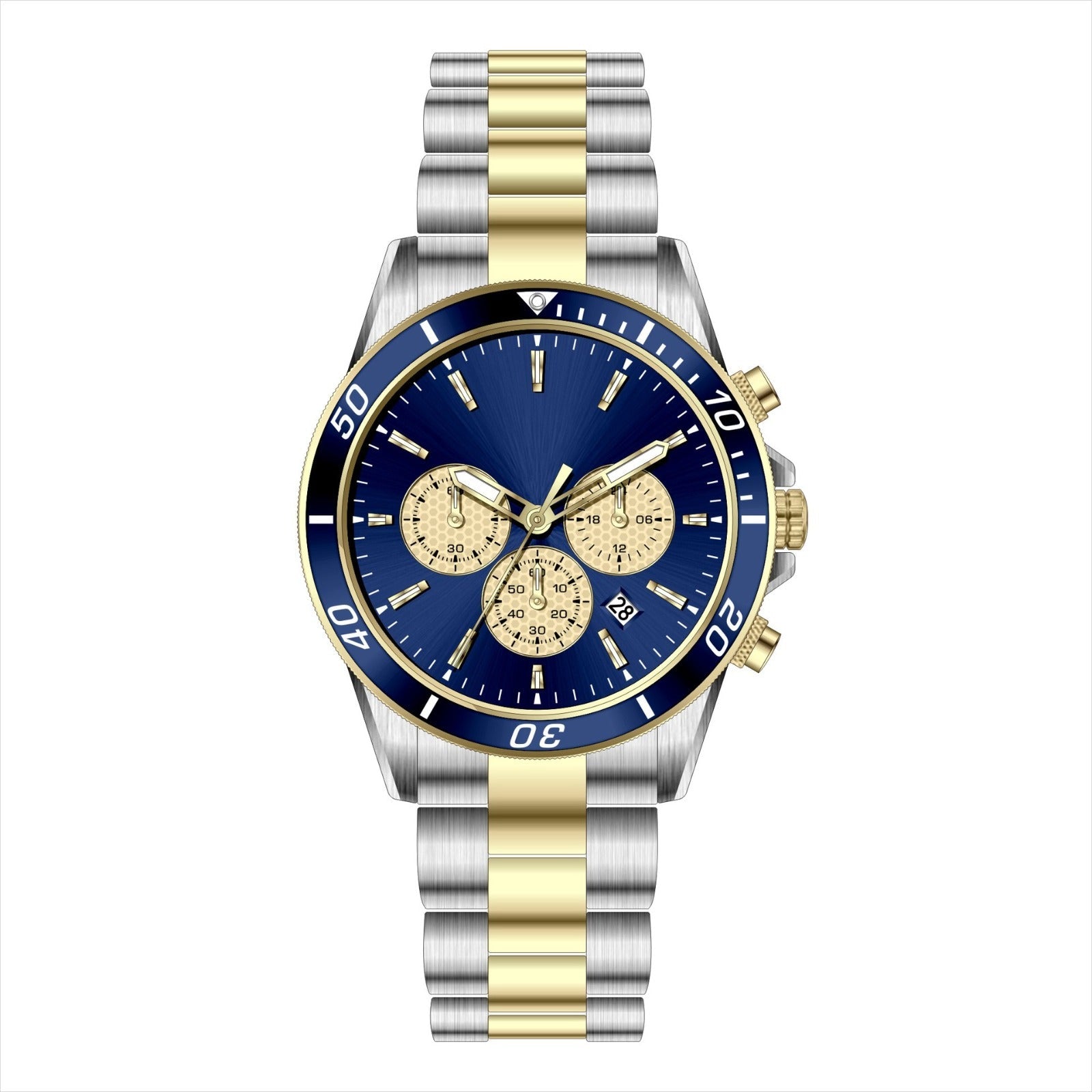 MERXON TB – Men’s Luxury Two-Tone Blue Sunray Dial Chronograph Steel Watch