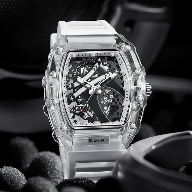 UTHAI BK145 Fashionable Man Watch, Transparent Hollow Wine Barrel Shaped Quartz Watch, Waterproof Clock Gift Watches for Man Martino Valenti