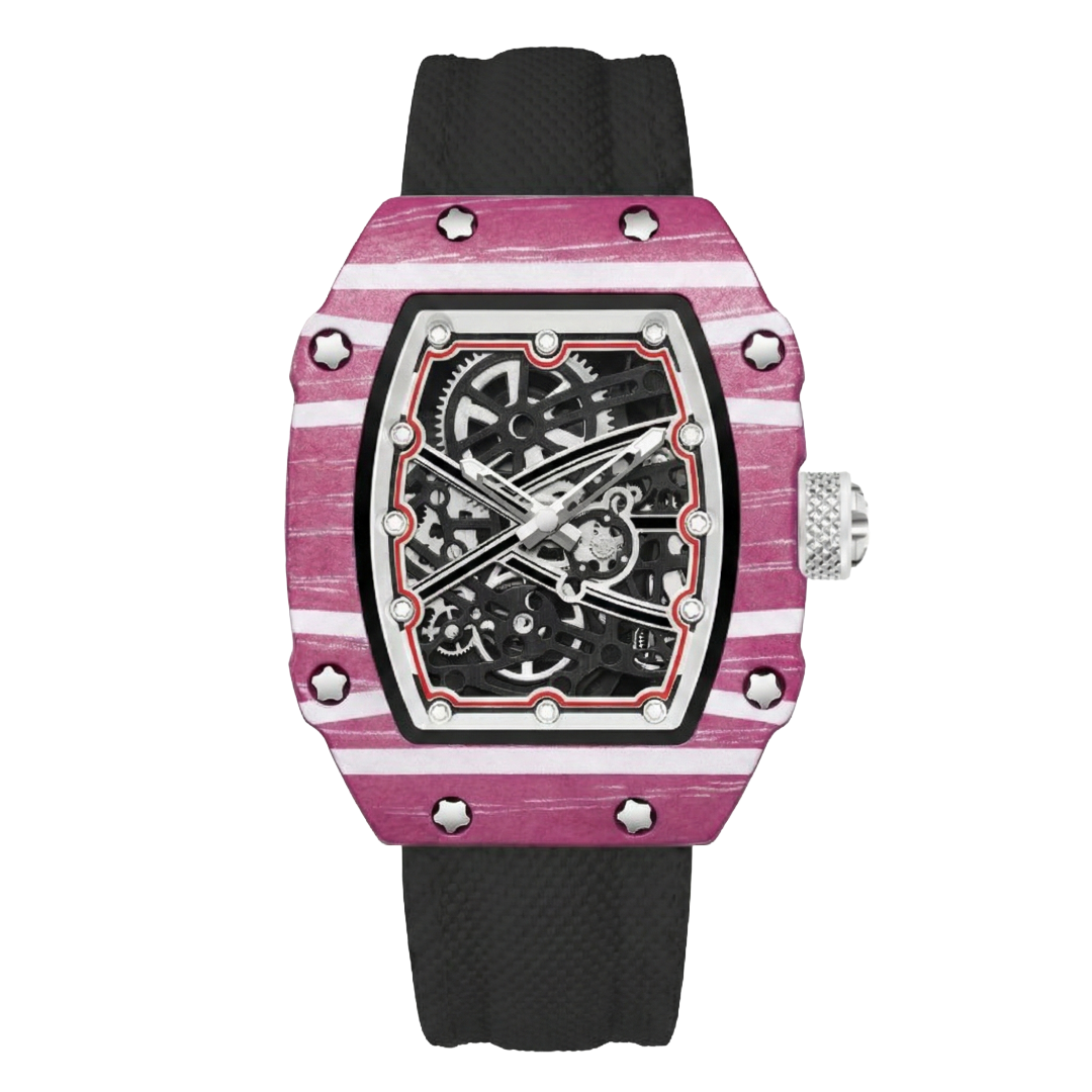 Skeleton Tonneau Sport watch by Giorgio Mareno featuring a detailed skeleton dial and sporty design in a tonneau shape.