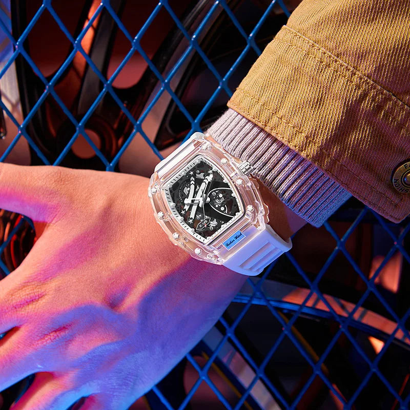 UTHAI BK145 Fashionable Man Watch, Transparent Hollow Wine Barrel Shaped Quartz Watch, Waterproof Clock Gift Watches for Man Martino Valenti