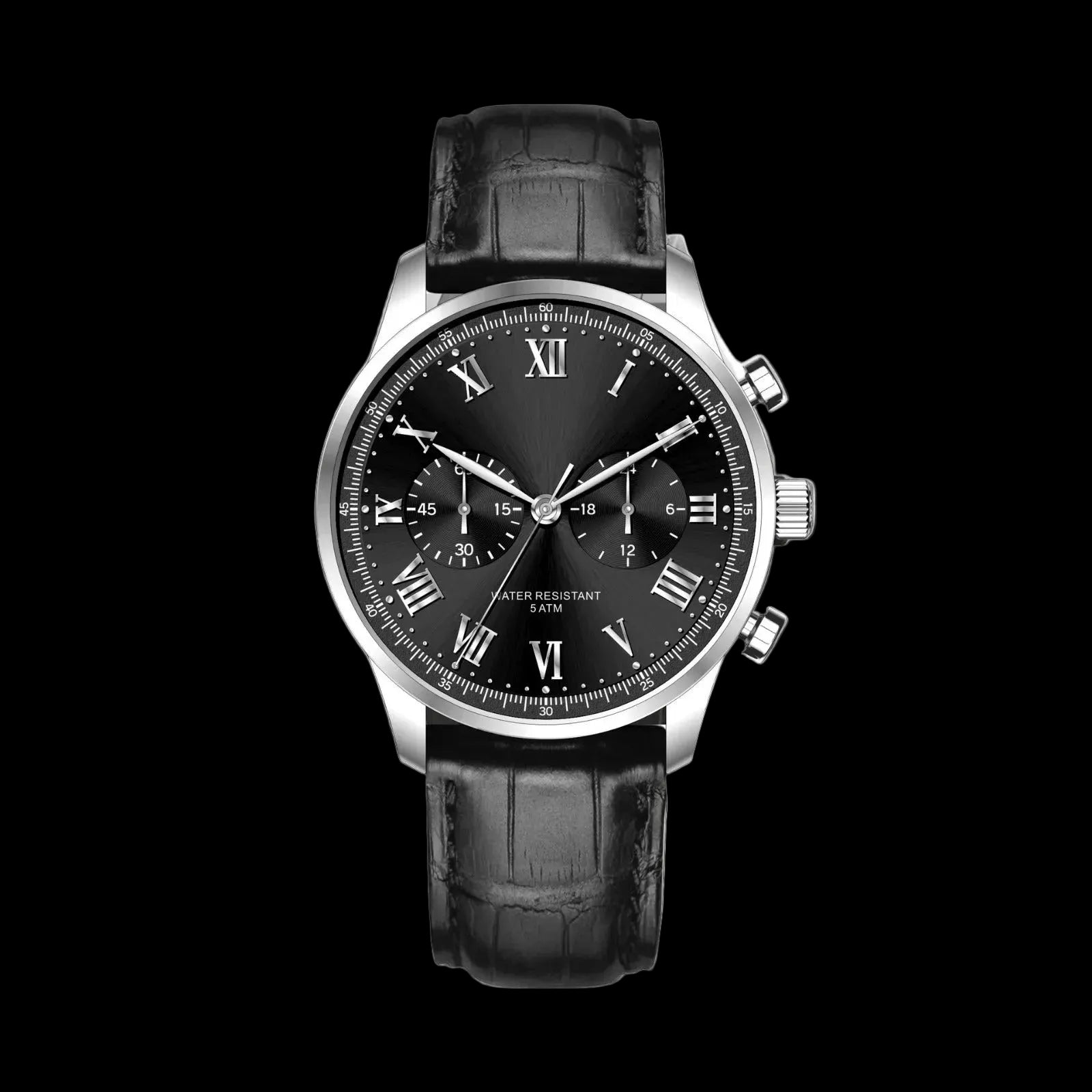 VANTIX OB – Men’s Classic Obsidian Black Dial Black Leather Chronograph Watch