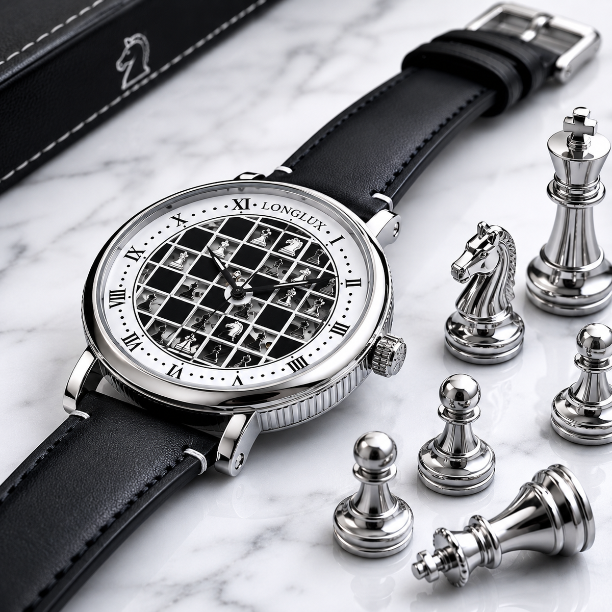 Men automatic watch chess checjerboard mechanical watches waterproof vintage business luminous skeleton leather gift for you Martino Valenti