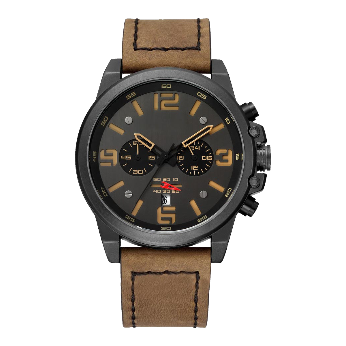 KORVANE Camel - black case, tan numerals, suede strap