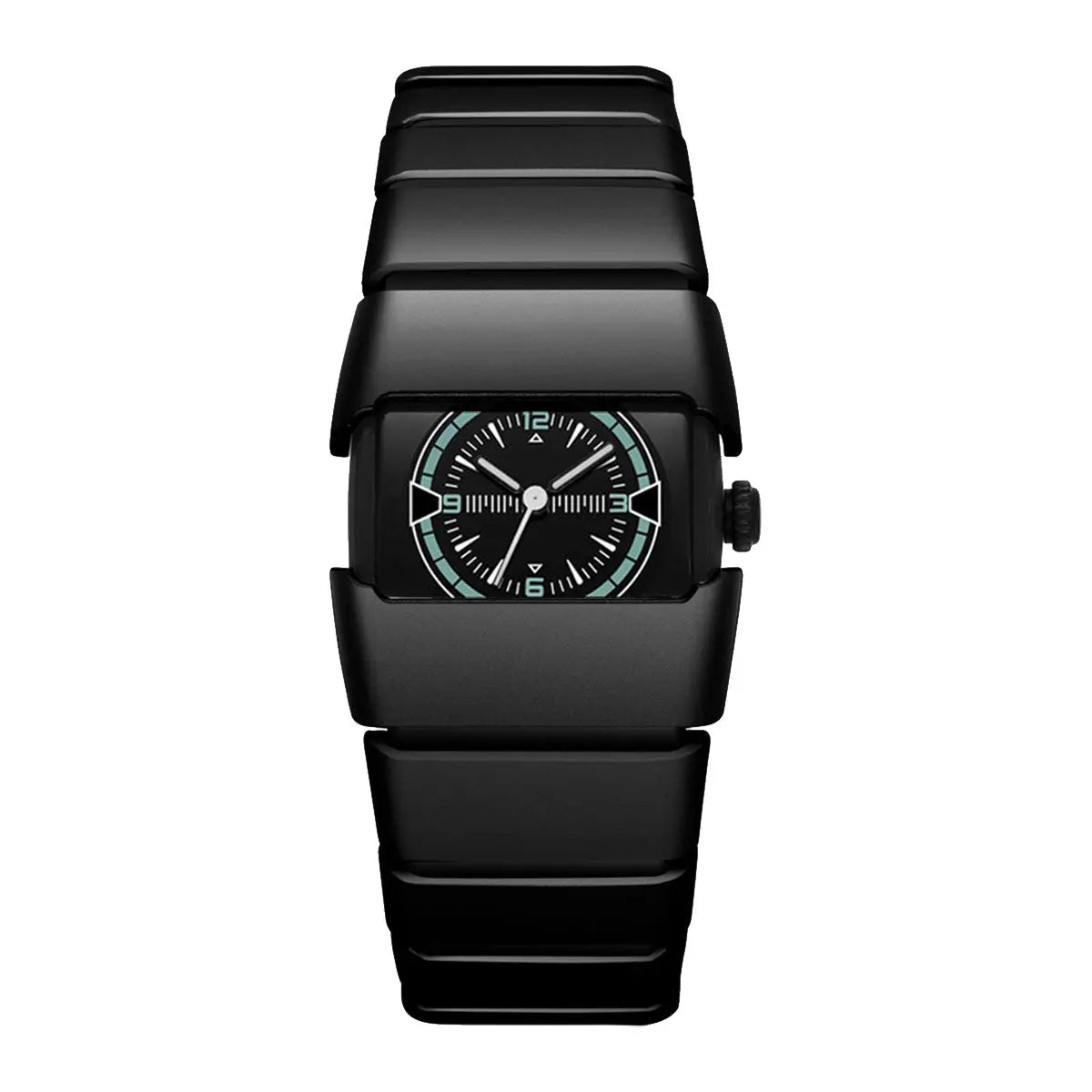 Maurice Belmont TURVEX men's rectangular designer watch with metal bracelet, featuring a sleek black dial and stainless steel band.